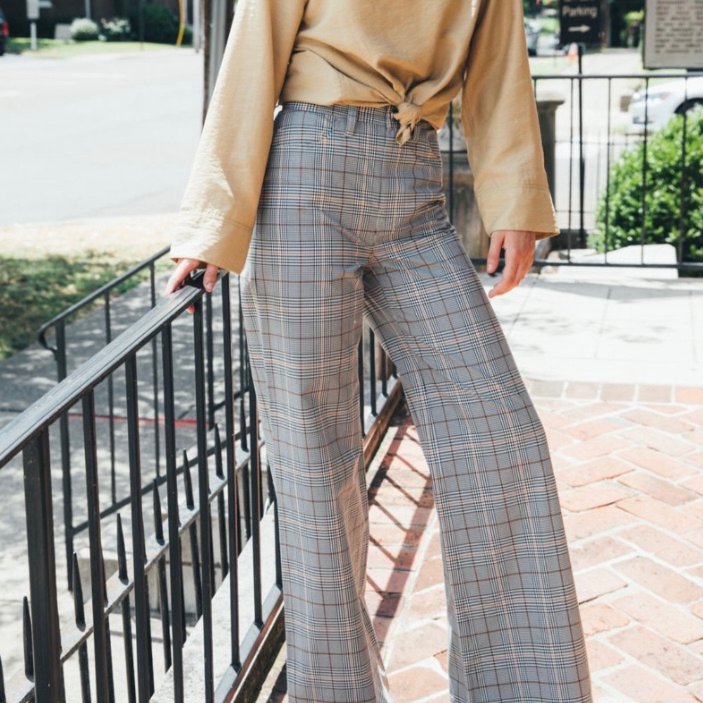BLDWN High Rise Wide Plaid Pant